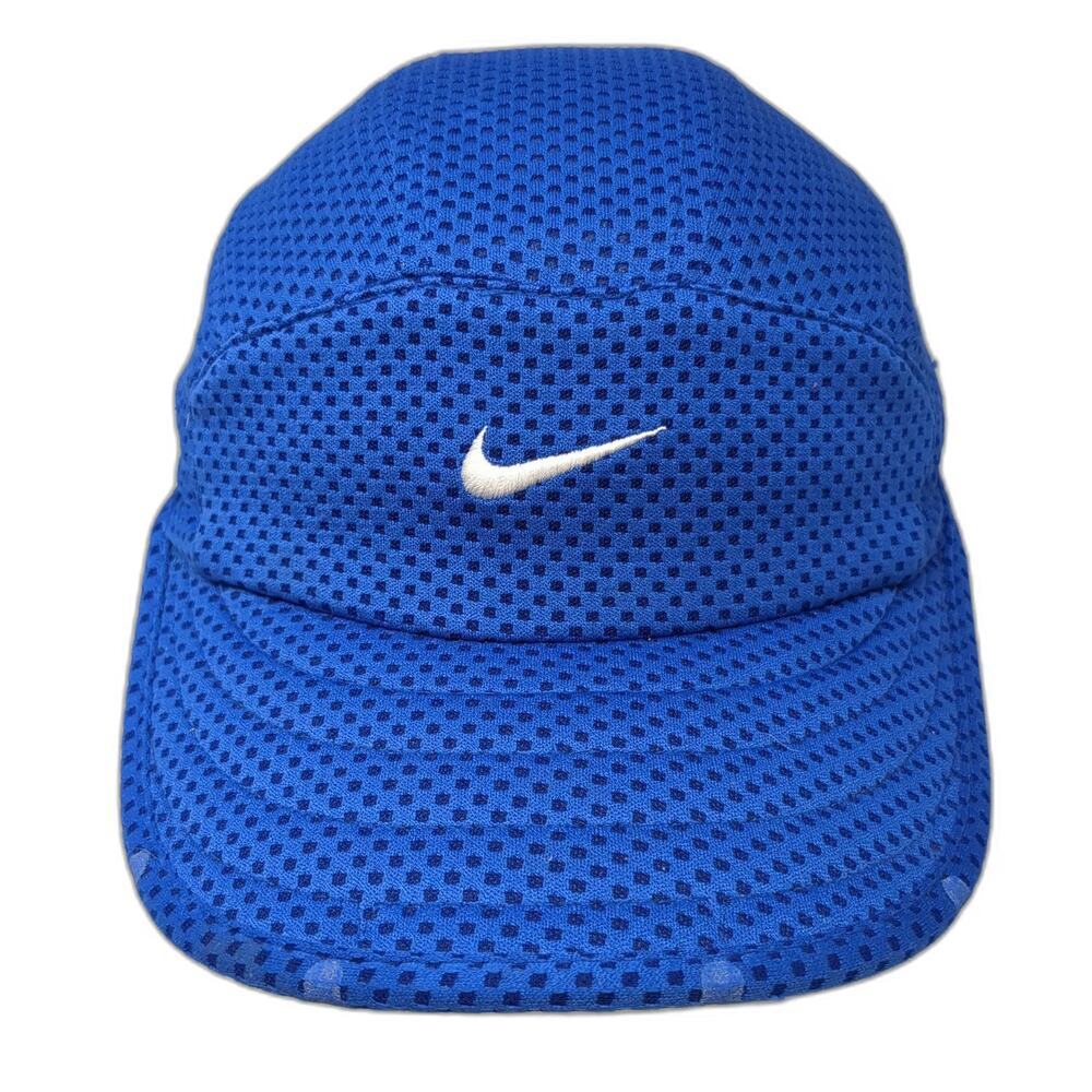 Nike 5 Panel Hat Blue One Size Dri-Fit Mesh Strapback Swoosh Running Hat